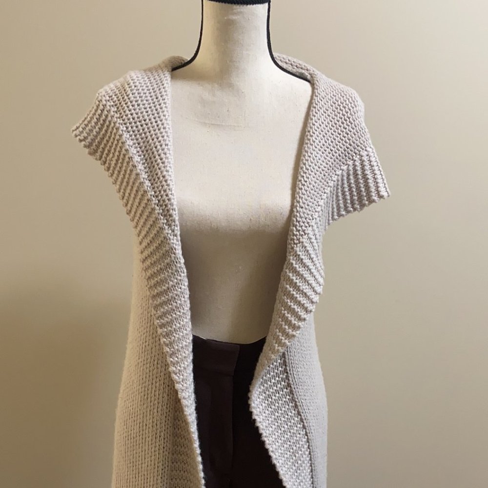 Theory knit open cardigan vest long collared cream size S wool silk